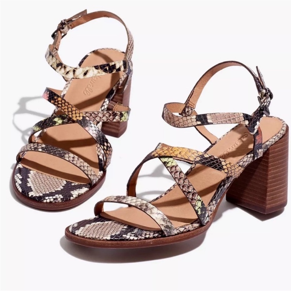 Madewell Snakeskin Strappy Block Heel Sandals